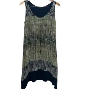 Dressori Green Black Striped Silk Sleeveless Trapeze Swing Dress Women Size S